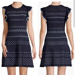 Shoshanna Anthropologie Nunzia Flutter Sleeve Knit Dress Navy Blue Size Large